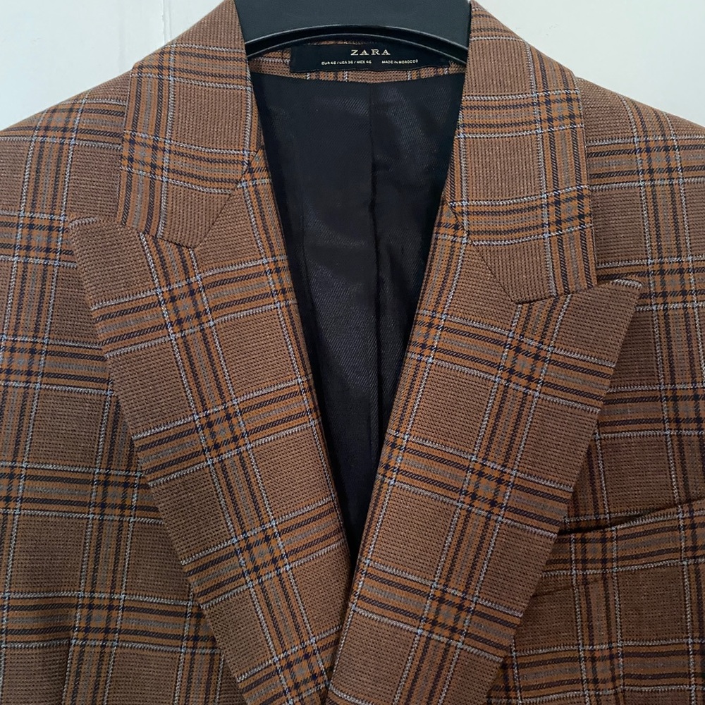 Men’s Zara brown plaid oversized double breasted blazer - Picture 4 of 4